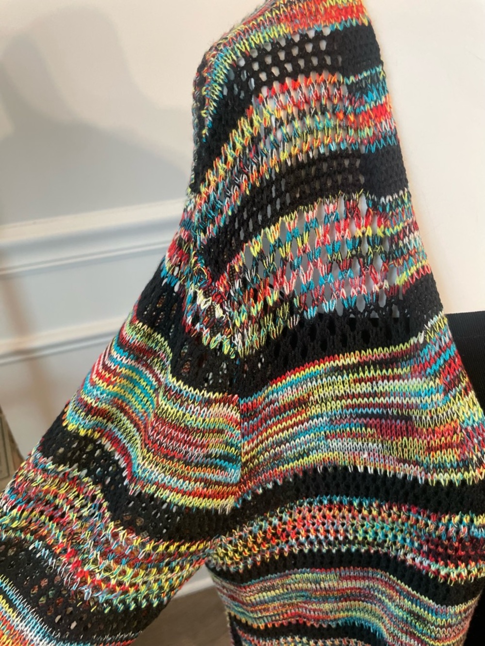 New Directions Multicolor Open-Knit Long Cardigan - Picture 3 of 4